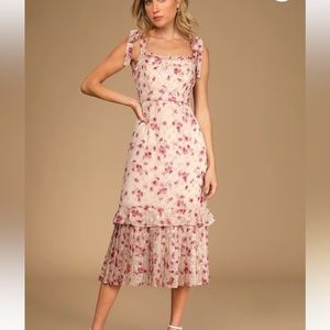 Lulu’s - Terrace Views Floral Taupe Dress - Small